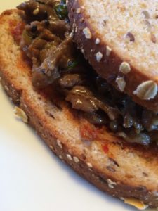 Franz® Organic Nine Grains made a delicious Pork Bulgogi Sriracha sandwich.