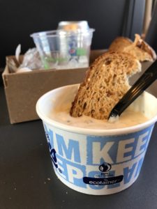 Ivar’s Clam Chowder with slices of Sonoma Sun bread is the ultimate Amtrak combo!