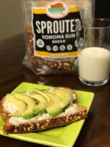 Avocado with Sonoma Sun Sprouted Bread. 